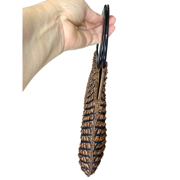 Vintage Black Beaded Sequin Evening Bag Top Handle Party Purse - Picture 4 of 10